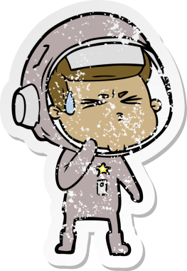 Bir insan tarafından çizilmiş stresli astronot karikatürü.