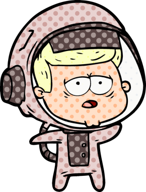 Bir insan tarafından çizilmiş yorgun astronot çizgi filmi.