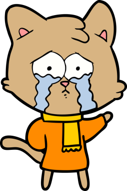 Bir insan tarafından çizilmiş ağlayan kedi çizgi filmi.