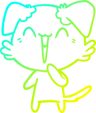 Bir insan tarafından çizilmiş gülen küçük bir köpek çizgi filmi.