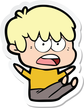 Bir insan tarafından çizilmiş endişeli bir çizgi film çocuğunun çıkartması.