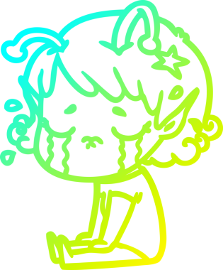 Bir insan tarafından çizilmiş ağlayan uzaylı kız çizgi filmi.