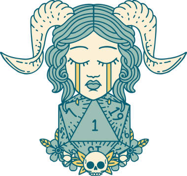 Retro Dövme Tarzı Hüzünlü döşeme Doğal bir d20 zar atışıyla bir insan tarafından çizilmiş