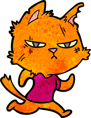 Bir insan tarafından çizilmiş sert çizgi film kedisi.