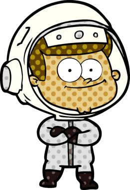 Bir insan tarafından çizilmiş mutlu astronot çizgi filmi.