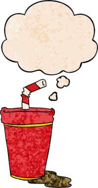 Bir insan tarafından çizilmiş grunge desenli düşünce baloncuklu karikatür soda bardağı.