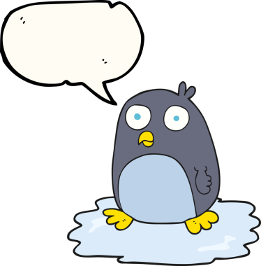 Bir insan tarafından buzun üzerinde çizilmiş serbest konuşma balonu pengueni.