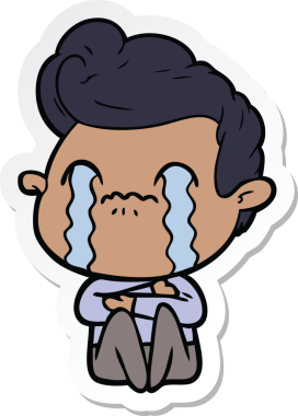 Bir insan tarafından çizilmiş, ağlayan bir çizgi film karakterinin çıkartması.