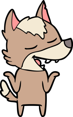 Bir insan tarafından çizilmiş gülen bir kurt.