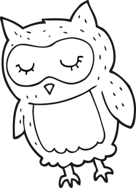 Bir insan tarafından çizilmiş siyah beyaz baykuş çizimi.