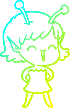 Soğuk gradyan çizgisi, bir insan tarafından çizilmiş gülen uzaylı bir kızın çizimi.