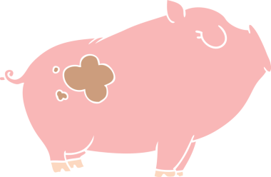 Bir insan tarafından çizilmiş düz renkli çizgi film domuzu.