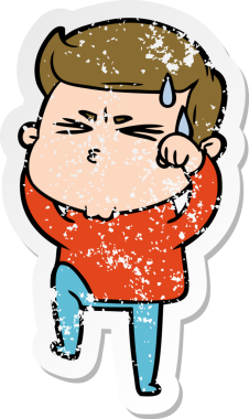 Bir insan tarafından çizilmiş terleyen bir çizgi film karakterinin sıkıntılı çıkartması.