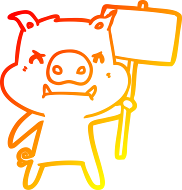 Bir insan tarafından çizilen kızgın çizgi film domuzunun sıcak çizgi çizimi