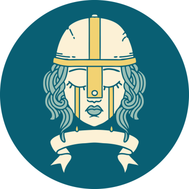 Retro Dövme Tarzı Ağlayan insan savaşçı karakteri Bir insan tarafından çizilmiş pankartıyla