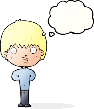 Bir insan tarafından çizilmiş düşünce balonlu ıslık çalan çocuk.