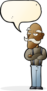 Bir insan tarafından çizilmiş bir konuşma balonuyla sıkılmış yaşlı bir adam.