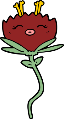 Bir insan tarafından çizilmiş mutlu karikatür çiçeği.