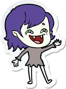 Bir insan tarafından çizilmiş, gülen vampir bir kızın çıkartması.