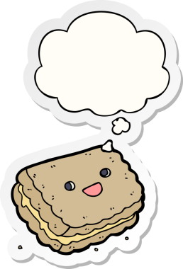 Düşünce baloncuklu çizgi film bisküvisi insan tarafından çizilmiş bir çıkartma.