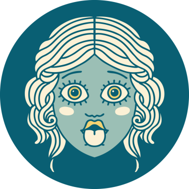 İkonik dövme stili bir kadın yüzü insan tarafından çizilmiş bir dil.