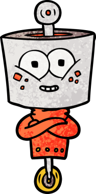 Bir insan tarafından çizilmiş mutlu çizgi film robotu