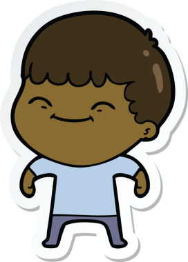 Bir insan tarafından çizilmiş mutlu bir çocuğun çıkartması.