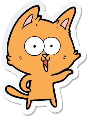 Bir insan tarafından çizilmiş komik bir çizgi film kedisinin çıkartması.