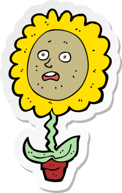 Bir insan tarafından çizilmiş karikatür çiçeğinin çıkartması.