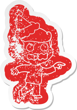 Bir insan tarafından çizilmiş Noel Baba şapkası giyen stresli bir noktanın garip çizgi filmi.