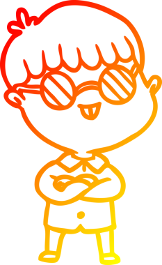 Bir insan tarafından çizilmiş gözlük takan çizgi film çocuğu çizimi.