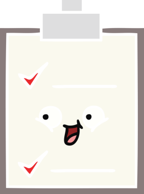 Bir insan tarafından çizilmiş bir kontrol listesinin düz renk retro karikatürü