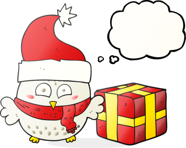 Bir insan tarafından çizilmiş serbest çizim balon karikatür noel baykuşu