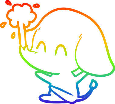 Gökkuşağı gradyan çizgisi insan tarafından çizilmiş su püskürten şirin bir fil çizimi.