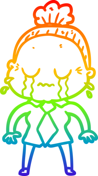 Gökkuşağı gradyan çizgi çizimi bir insan tarafından çizilmiş ağlayan yaşlı bir kadın