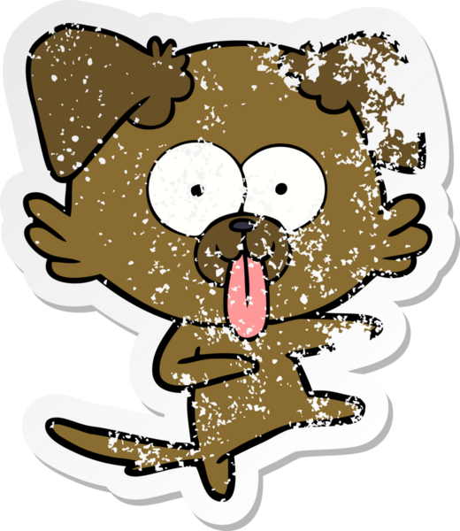 Bir insan tarafından çizilmiş dilli çizgi film köpeğinin sıkıntılı çıkartması.