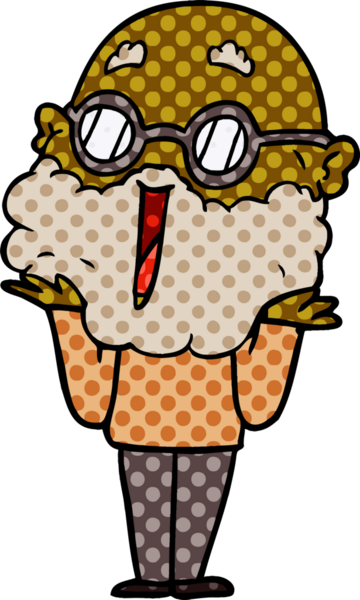 Bir insan tarafından çizilmiş sakallı neşeli bir adam.