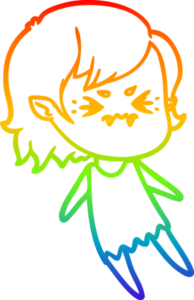 Gökkuşağı gradyan çizgi çizimi Bir insan tarafından çizilmiş rahatsız bir vampir kız çizgi filmi