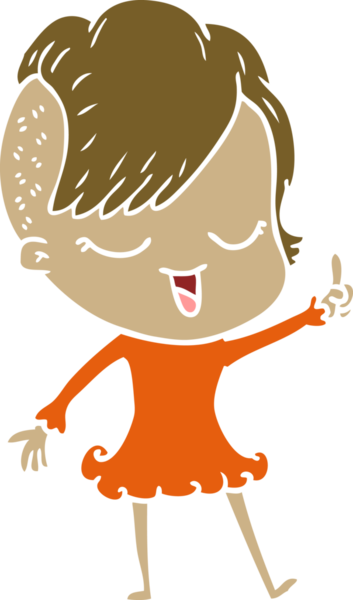 Bir insan tarafından çizilmiş mutlu düz renkli çizgi film kızı.