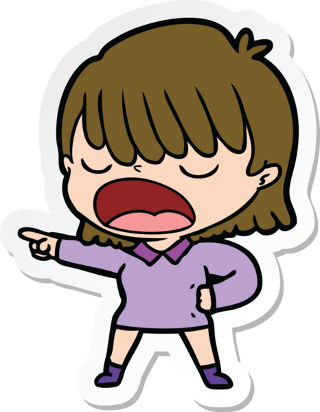 Bir insan tarafından çizilmiş yüksek sesle konuşan bir karikatür kadının çıkartması.