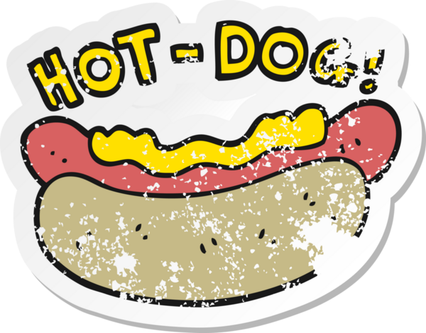 Bir insan tarafından çizilmiş sosisli bir çizgi filmin gerilimli çıkartması.