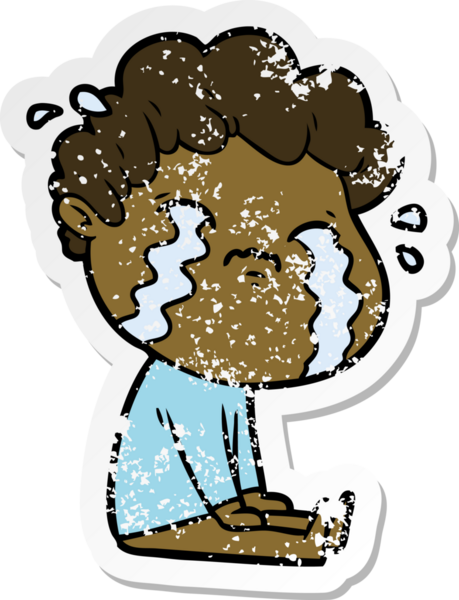 Bir insan tarafından çizilmiş ağlayan bir karikatürcünün sıkıntılı çıkartması.