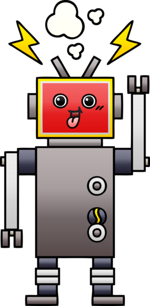 Bir insan tarafından çizilmiş çılgın bir robotun gölgeli çizgi filmi.