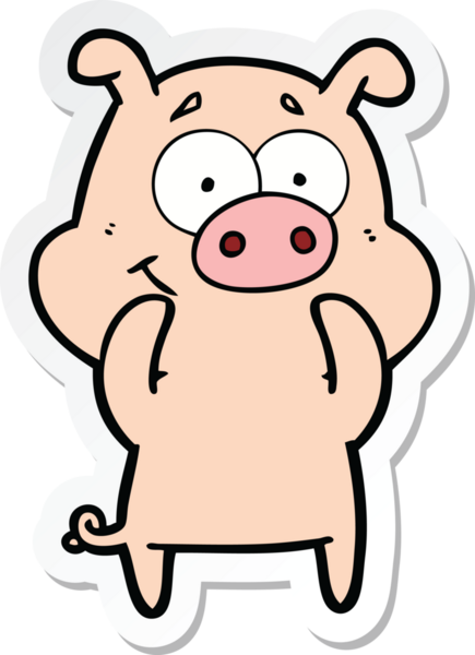 Bir insan tarafından çizilmiş mutlu çizgi film domuzu çıkartması.