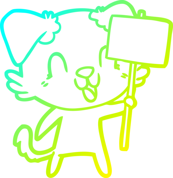 Gülen çizgi film köpeğinin insan imzalı soğuk çizgi çizimi.