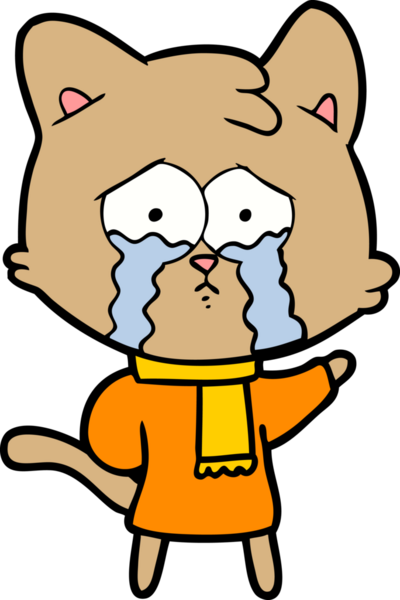 Bir insan tarafından çizilmiş ağlayan kedi çizgi filmi.