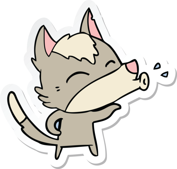 Bir insan tarafından çizilmiş uluyan kurt çizgi filminin çıkartması.