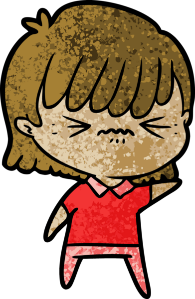 Bir insan tarafından çizilmiş kızgın çizgi film kızı.