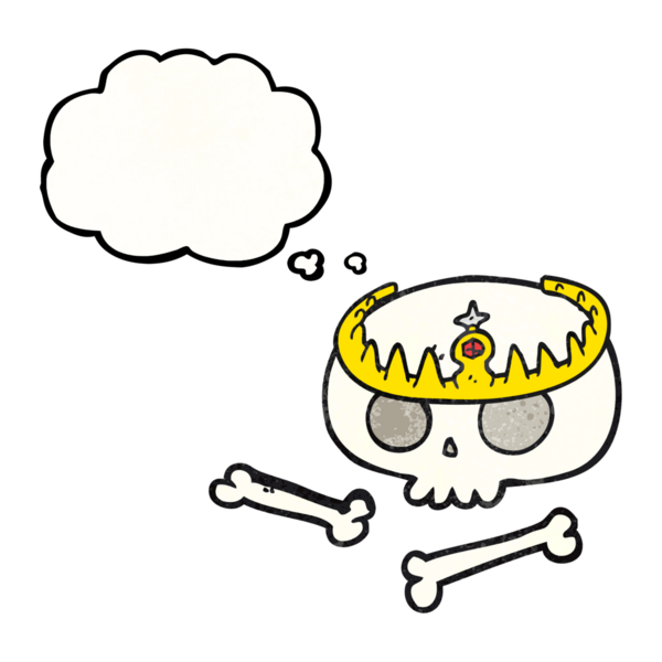 Düşünce baloncuğu desenli karikatür kafatası bir insan tarafından çizilmiş taç.