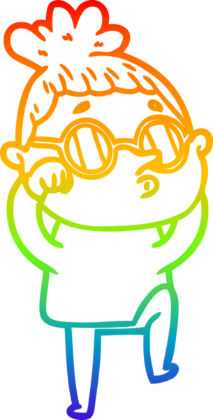 Bir insan tarafından çizilmiş güneş gözlüğü takan çizgi film kadını çizimi.